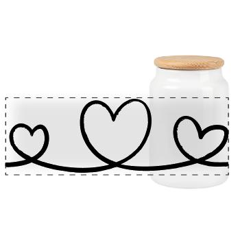 Graphique linéaire Trois cœurs – Motif minimaliste - Boîte à biscuits avec couvercle en bois - blanc - Devant