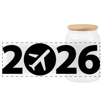 Flight 2026, Travel 2026, Holiday 2026 - Panoramic Cookie Jar with Wooden Lid - white - Front