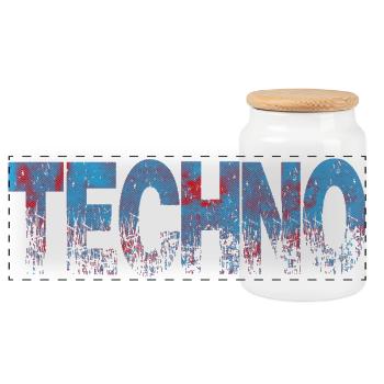 Techno Distressed Text Art - Panorama Keksdose mit Holzdeckel - Weiß - Vorne