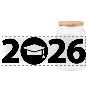 Graduation 2026, Abi 2026, Schulabschluss 2026 - Panorama Keksdose mit Holzdeckel - Weiß - Vorne