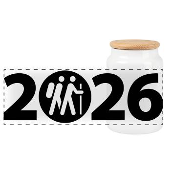 Hiking 2026, Camino, Pilgrimage, Way of St. James - Panoramic Cookie Jar with Wooden Lid - white - Front
