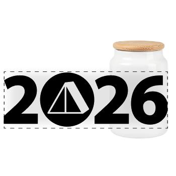 Zelten 2026, Camping 2026, Outdoor 2026 - Panorama Keksdose mit Holzdeckel - Weiß - Vorne