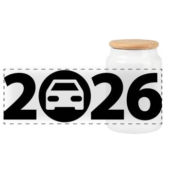 Trip 2026, Road trip 2026, Holiday 2026 - Panoramic Cookie Jar with Wooden Lid - white - Front