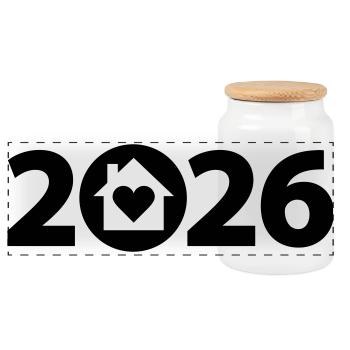 Bauherr 2026, Einweihungsparty 2026, Heim 2026 - Panorama Keksdose mit Holzdeckel - Weiß - Vorne