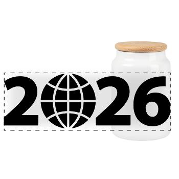 Globus 2026, Weltreise 2026, Weltkugel 2026 - Panorama Keksdose mit Holzdeckel - Weiß - Vorne