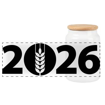 Wheat 2026, Harvest 2026, Farmer 2026 - Panoramic Cookie Jar with Wooden Lid - white - Front