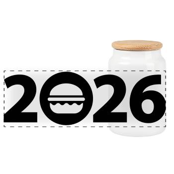 Burgers 2026, hamburgers 2026, fast food 2026 - Panoramic Cookie Jar with Wooden Lid - white - Front