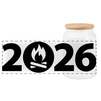 Lagerfeuer 2026, Camping 2026 - Panorama Keksdose mit Holzdeckel - Weiß - Vorne