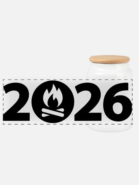 Campfire 2026, Camping 2026 - Panoramic Cookie Jar with Wooden Lid - white