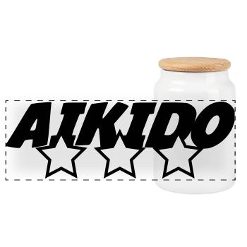 Aïkido - Art Martial - Aïkidoka - Boîte à biscuits avec couvercle en bois - blanc - Devant