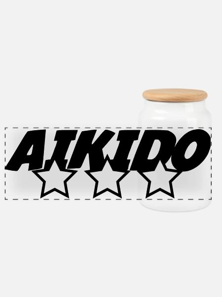 Aikido - Martial Art - Aikido - Panoramic Cookie Jar with Wooden Lid - white