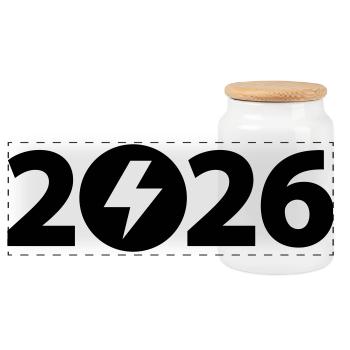 High Voltage 2026, Electrician 2026 - Panoramic Cookie Jar with Wooden Lid - white - Front