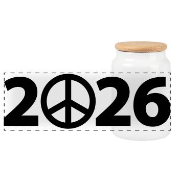 Peace Sign 2026, Freedom 2026, Stop War 2026 - Panoramic Cookie Jar with Wooden Lid - white - Front