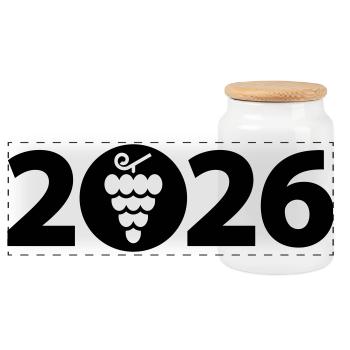 Wine 2026, Wine Festival 2026, Vine 2026 - Panoramic Cookie Jar with Wooden Lid - white - Front