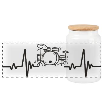 Drums Rhythm Music Instrument Drummer Heart - Panoramic Cookie Jar with Wooden Lid - white - Front