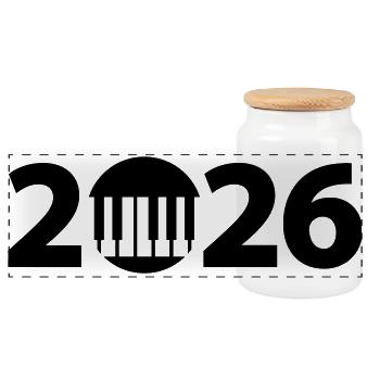 Piano 2026, Concert 2026, Pianist 2026 - Panoramic Cookie Jar with Wooden Lid - white - Front