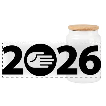 Bonjour, amitié 2026 - Boîte à biscuits avec couvercle en bois - blanc - Devant