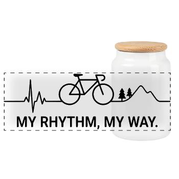 MY RHYTHM MY WAY (Herzschlag - Farbe anpassbar) - Panorama Keksdose mit Holzdeckel - Weiß - Vorne