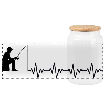 Fishing Hook Fishing Fisherman Angler ECG Heartbeat - Panoramic Cookie Jar with Wooden Lid - white - Front
