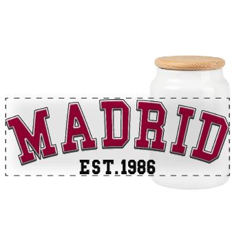 Madrid Est. 1986 - Panoramic Cookie Jar with Wooden Lid - white - Front