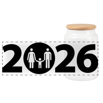Familie 2026, Familienfest 2026, Geburt 2026 - Panorama Keksdose mit Holzdeckel - Weiß - Vorne