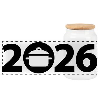 Koch 2026, Chef 2026, Gastronom 2026 - Panorama Keksdose mit Holzdeckel - Weiß - Vorne