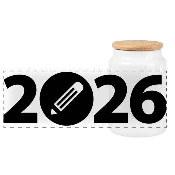 Writer 2026, Student 2026, Student 2026 - Panoramic Cookie Jar with Wooden Lid - white - Front