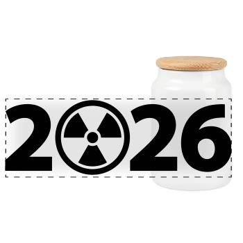 Attention Radioactive 2026, Radiation 2026 - Panoramic Cookie Jar with Wooden Lid - white - Front
