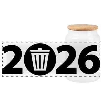 Trash 2026, Waste 2026, Dirt 2026 - Panoramic Cookie Jar with Wooden Lid - white - Front