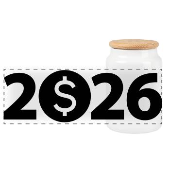 Dollar 2026, Milliardaire, Millionnaire, Profit - Boîte à biscuits avec couvercle en bois - blanc - Devant