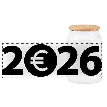 Euro 2026, Billionaire, Millionaire, Profit - Panoramic Cookie Jar with Wooden Lid - white - Front