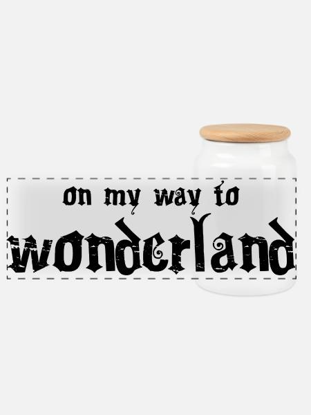 On my way to Wonderland - Panorama Keksdose mit Holzdeckel - Weiß