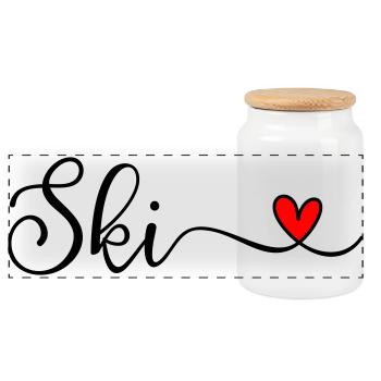 Ski - Panoramic Cookie Jar with Wooden Lid - white - Front