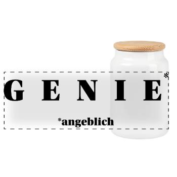 GENIE angeblich – minimalistisches Ironie-Statemen - Panorama Keksdose mit Holzdeckel - Weiß - Vorne
