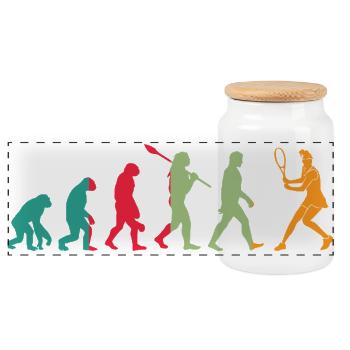 Evolution Tennis Geschenk - Panorama Keksdose mit Holzdeckel - Weiß - Vorne