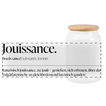 Jouissance – Le désir comme déclaration - Boîte à biscuits avec couvercle en bois - blanc - Devant
