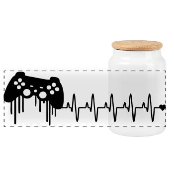 gaming kontroller herzschlag - Panorama Keksdose mit Holzdeckel - Weiß - Vorne