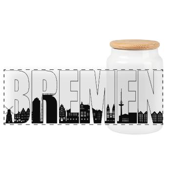 Stadt Bremen - Skyline (transparent) - Panorama Keksdose mit Holzdeckel - Weiß - Vorne