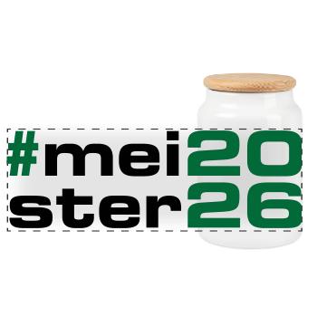 Meister 2026 Meisterschaft - Panorama Keksdose mit Holzdeckel - Weiß - Vorne