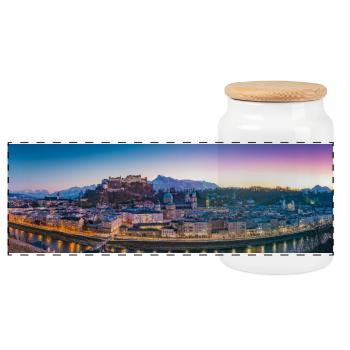 Salzburg Panorama am Abend - Panorama Keksdose mit Holzdeckel - Weiß - Vorne