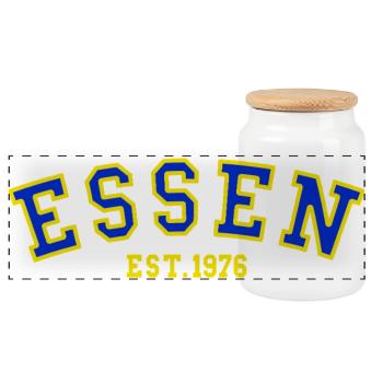 Essen gegründet 1976 - Panorama Keksdose mit Holzdeckel - Weiß - Vorne