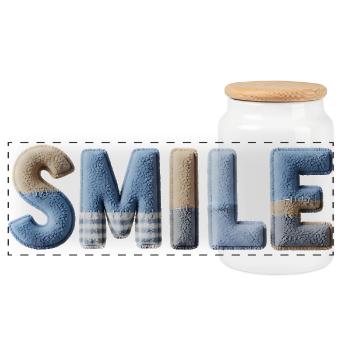 Smile Patchwork Trend Lettering Stil Handmade - Panorama Keksdose mit Holzdeckel - Weiß - Vorne