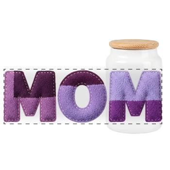 Mom Patchwork FontTypography Purple Statement - Panoramic Cookie Jar with Wooden Lid - white - Front