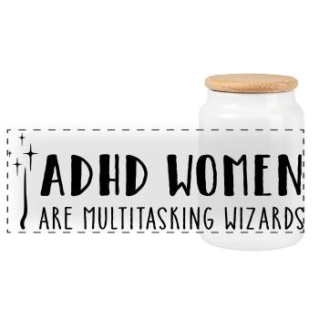 ADHD Women – are multitasking wizards - Panorama Keksdose mit Holzdeckel - Weiß - Vorne