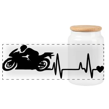 Motorrad - Panorama Keksdose mit Holzdeckel - Weiß - Vorne