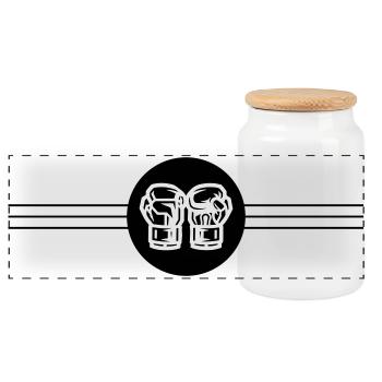 Boxing Gloves Icon - Panoramic Cookie Jar with Wooden Lid - white - Front
