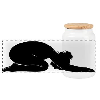 Child’s Pose Yoga Silhouette - Panoramic Cookie Jar with Wooden Lid - white - Front