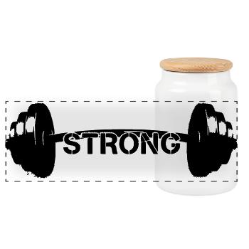 Hantel Strong Gewichte Gym - Panorama Keksdose mit Holzdeckel - Weiß - Vorne