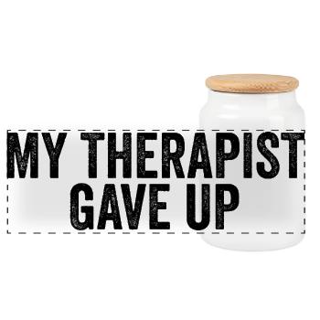My therapist gave up - Panoramic Cookie Jar with Wooden Lid - white - Front