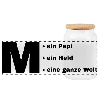 Mein Papi, mein Held, meine ganze Welt. - Panorama Keksdose mit Holzdeckel - Weiß - Vorne